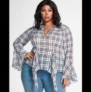 New Fashion to Figure Illeana Plaid Asymmetrical Peplum Top 2